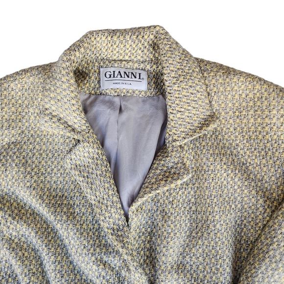 BOHO GIANNI 3 Button Lightweight Lined Yellow Tweed Blazer Size 6 - Picture 3 of 9